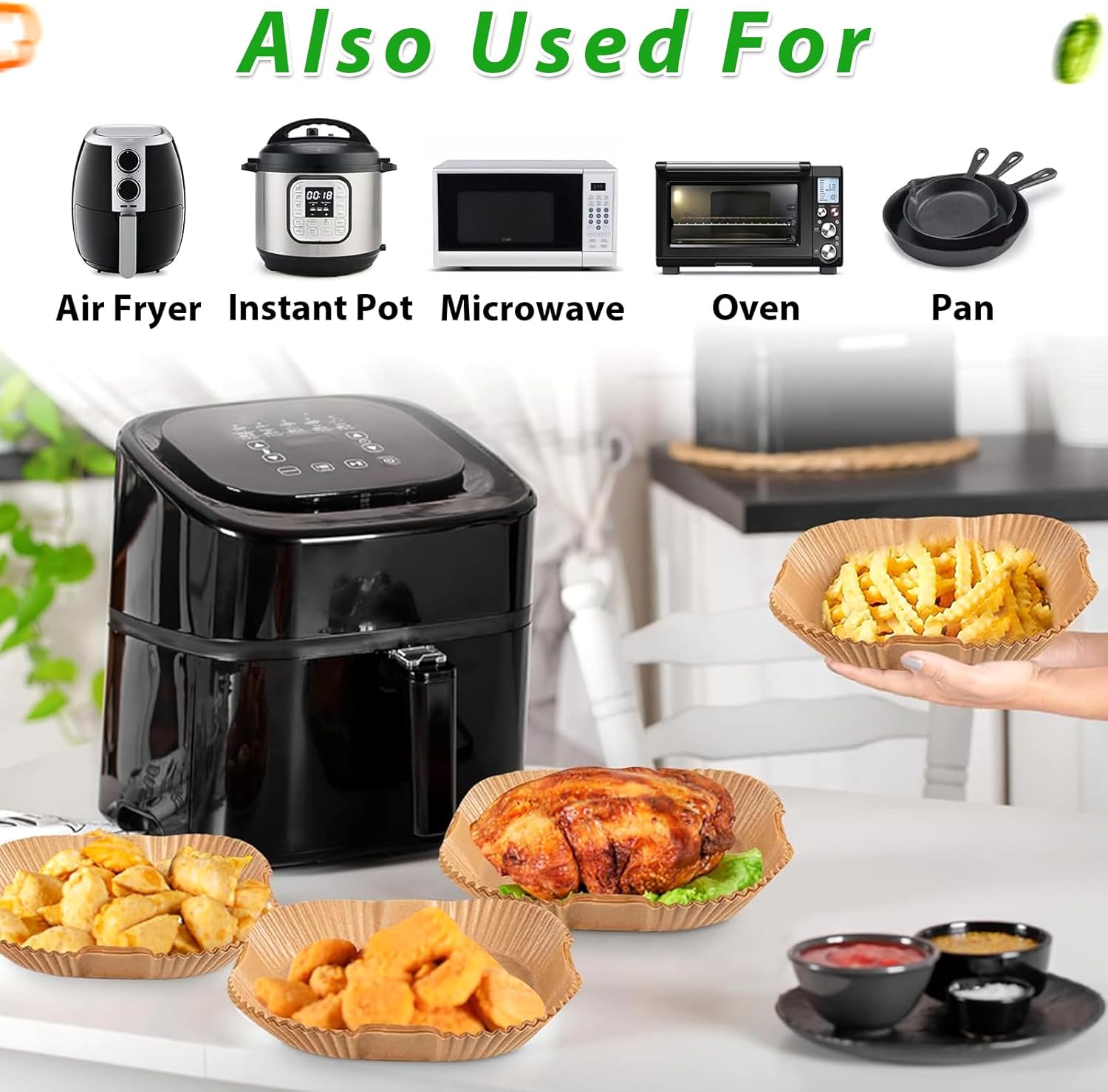 Airfryer Baking Paper XXL - Set of 300 - 20-24 cm - Disposable Inserts for Large Airfryers (5L-12L) - Oil Resistant