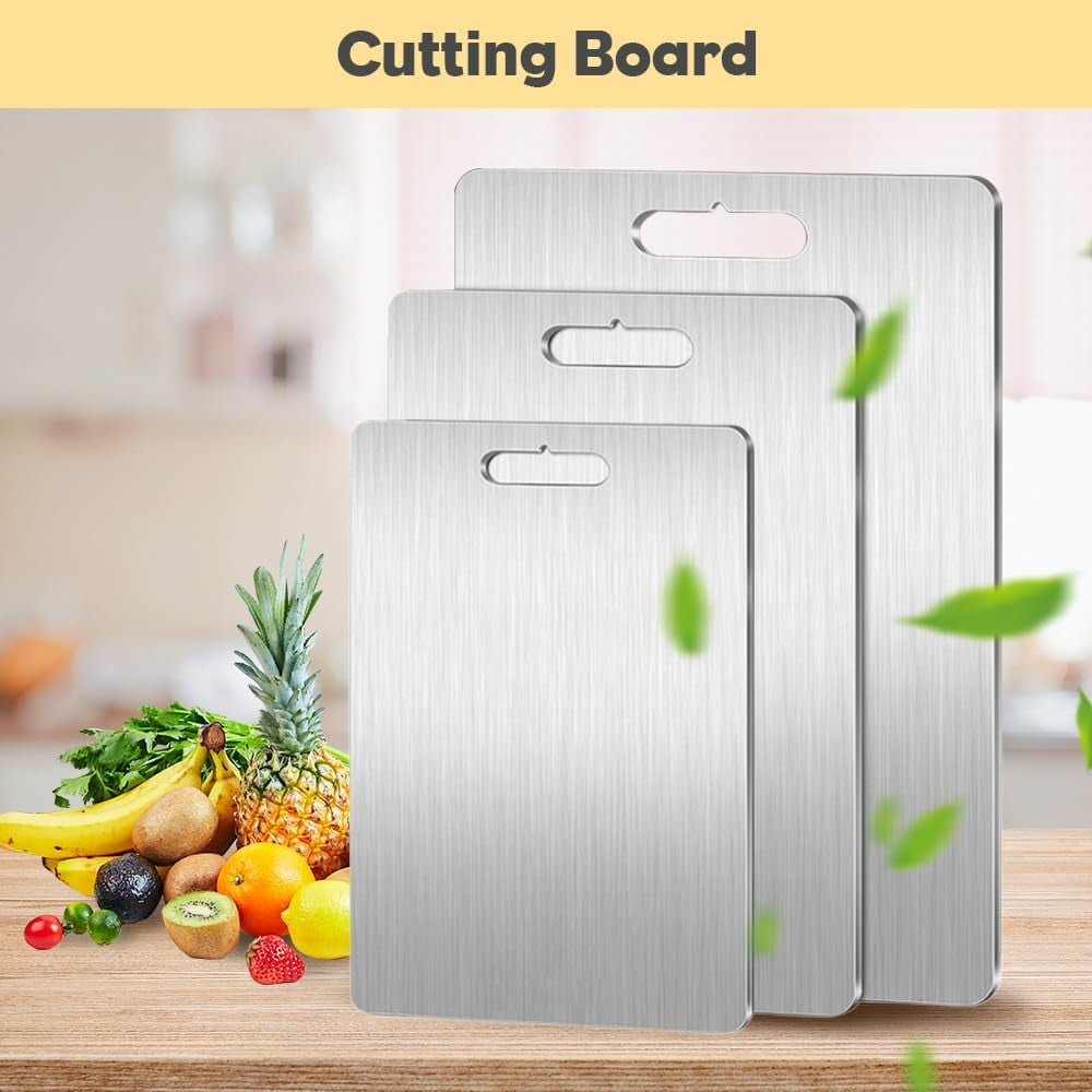New Titanium Cutting Boards - 100% Pure Titanium Cutting Boards for Kitchen - Cutting Edge Hygiene & Durability, Double Sided Medical-grade Titanium Cutting Mat from Japan (15 x 11 in) 15" x 11"