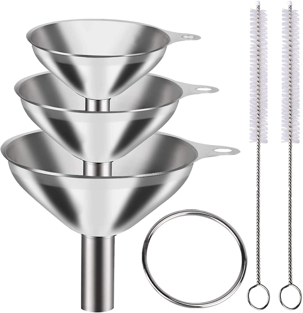 4 Pcs Metal Stainless Steel Funnel, Large Small Funnel Set of 3, Food Grade Mini Funnels for Kitchen Use Filling Bottles Liquor Flask Tiny Spice Cooking Powder Water Silver
