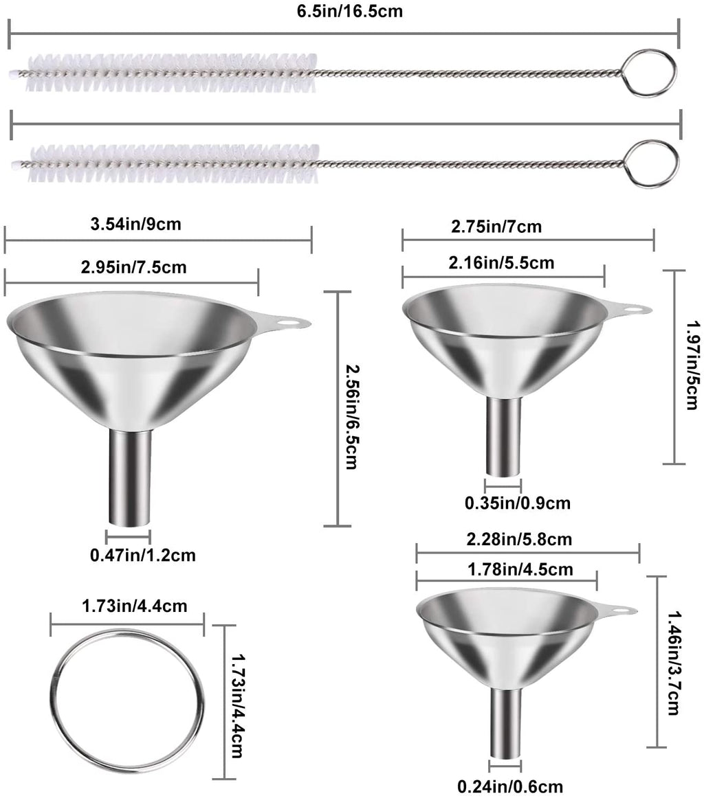 4 Pcs Metal Stainless Steel Funnel, Large Small Funnel Set of 3, Food Grade Mini Funnels for Kitchen Use Filling Bottles Liquor Flask Tiny Spice Cooking Powder Water Silver