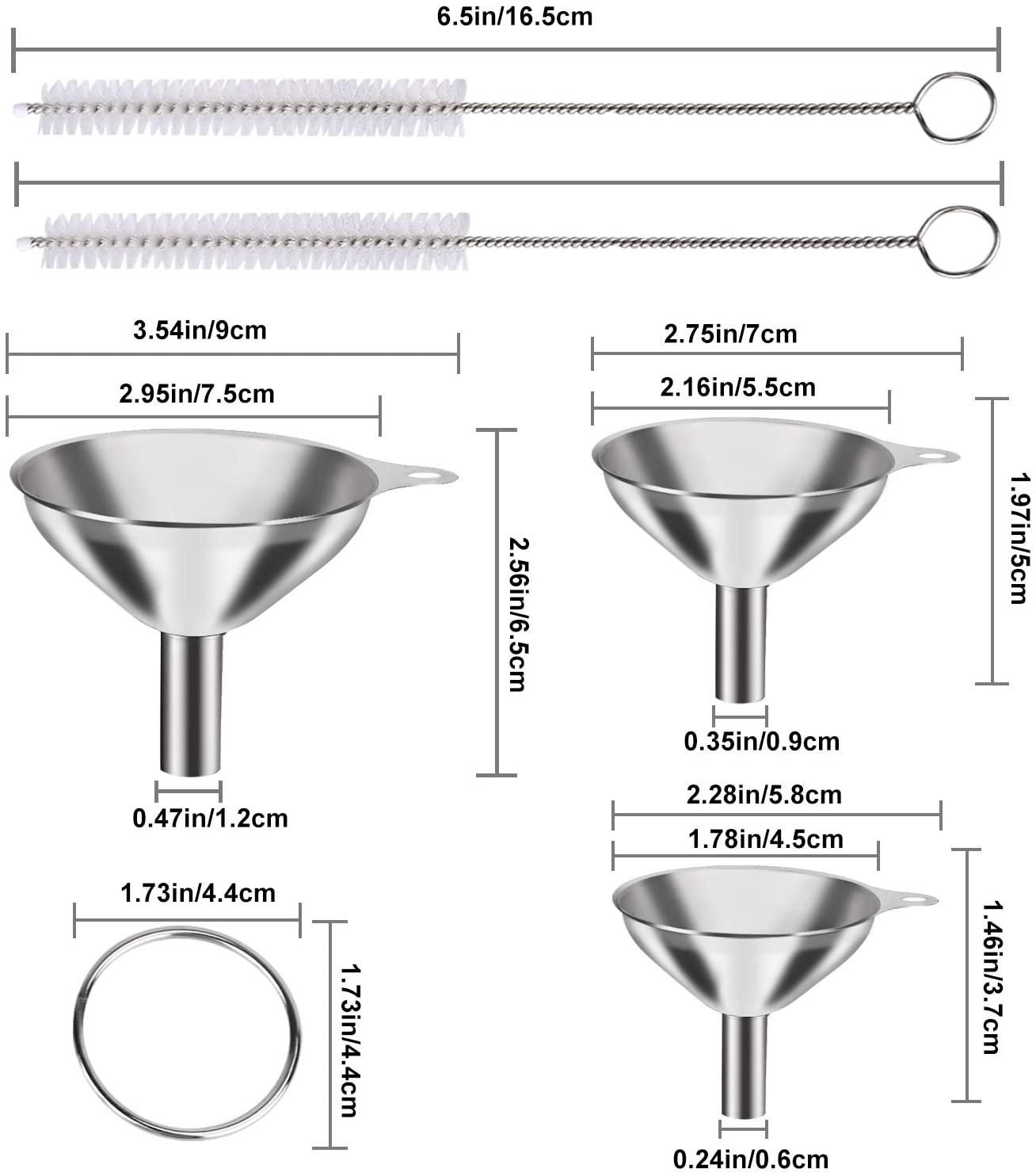 4 Pcs Metal Stainless Steel Funnel, Large Small Funnel Set of 3, Food Grade Mini Funnels for Kitchen Use Filling Bottles Liquor Flask Tiny Spice Cooking Powder Water Silver