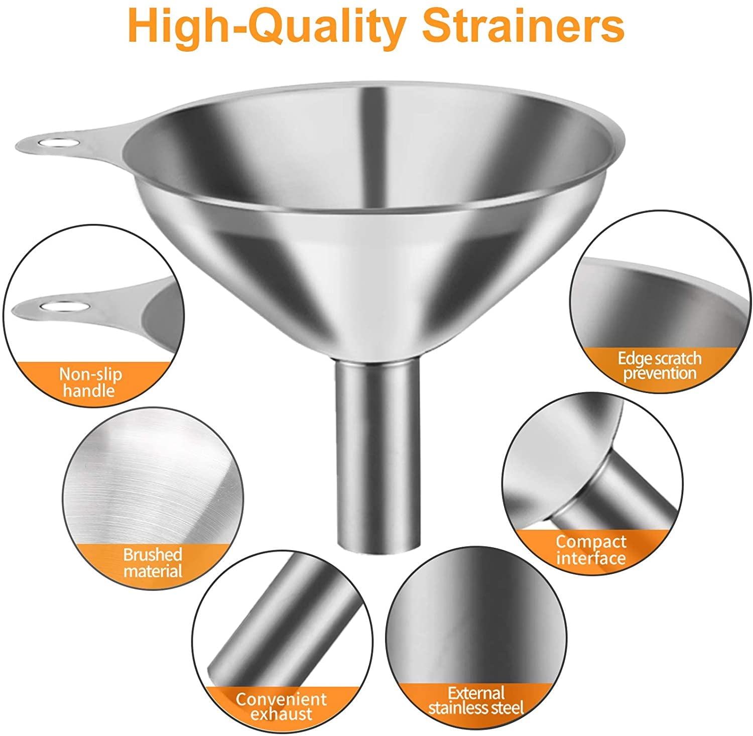 4 Pcs Metal Stainless Steel Funnel, Large Small Funnel Set of 3, Food Grade Mini Funnels for Kitchen Use Filling Bottles Liquor Flask Tiny Spice Cooking Powder Water Silver