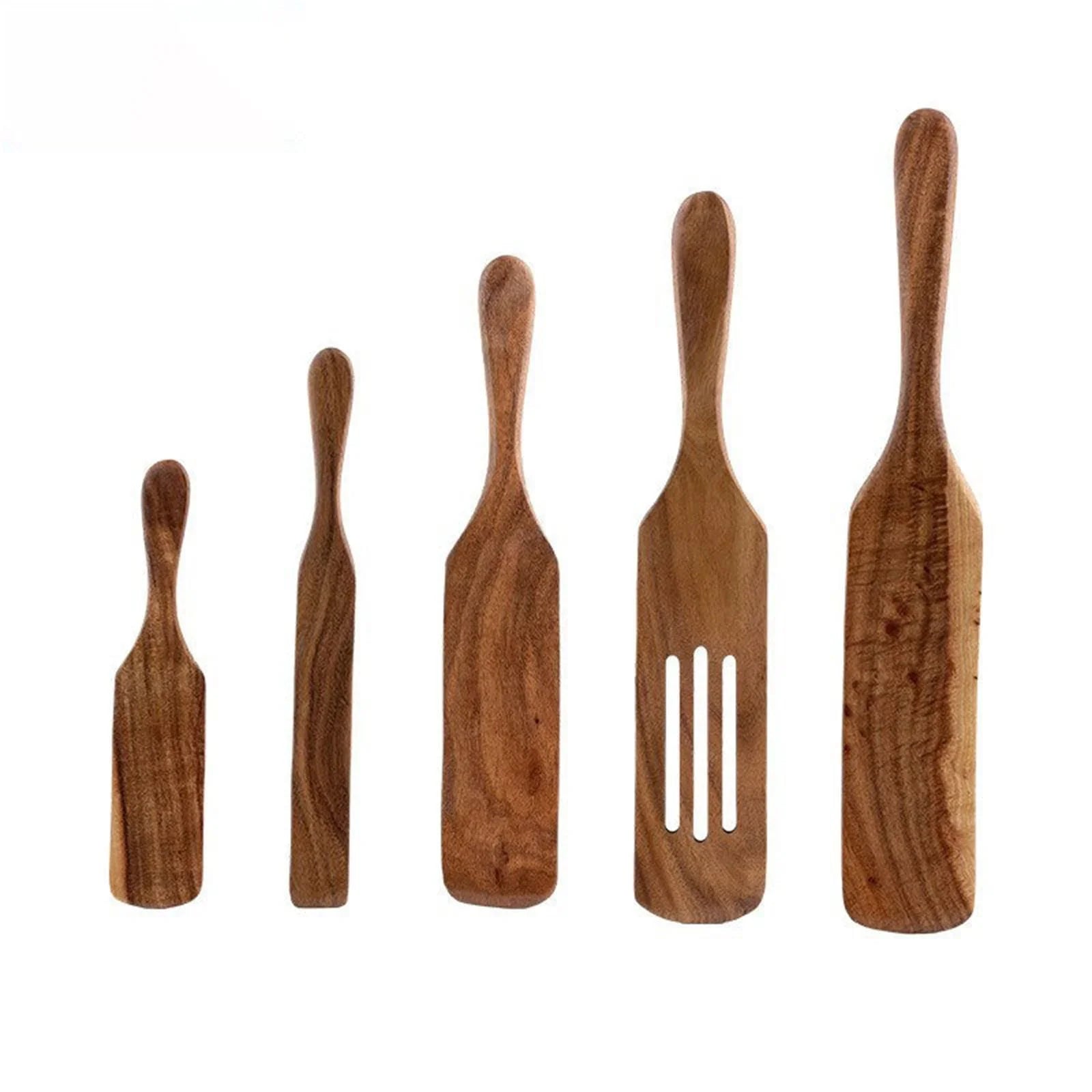 Clearance!! Wooden Spurtle Teak Spurtles Kitchen Tools Wooden Spatula for Cooking Wood Utensils Non Stick Cookware for Serving Stirring Mixing Scraping Scooping Cooking Utensil Brown