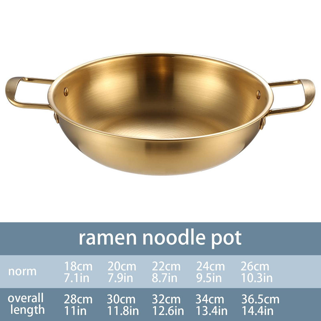 JWDX Stainless Steel Instant Noodle Pot Clearance, 7.1" Korean Ramen Noodle Pot with Handles Stainless Everyday Pan Golden Korean Cooking Pot for Soup Noodle Pasta Home and Outdoor Dishwasher GDC