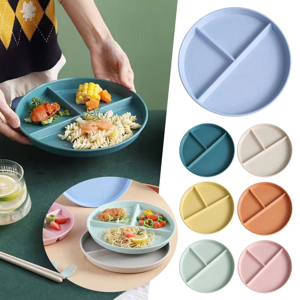 JWDX Tableware Clearance, Wheat Plates for Adults Reusable Dinnerware Set Kids Divided Plate Bariatric Plastic Salad Lunch Tray Microwave and Dishwasher BU1