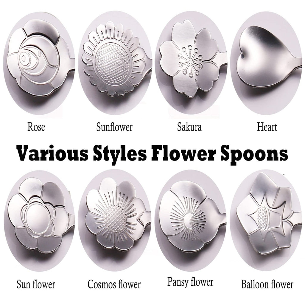 JWDX Cooking Utensils Clearance, Flower Spoon Set 8Pcs Stainless Teaspoon Rainbow Color for Coffee Tea Mixing Sugar Ice Stir Bar Spoons 8 Diffient Pattern Colorful Cutlery Set Kitchen Tool Gif As shown