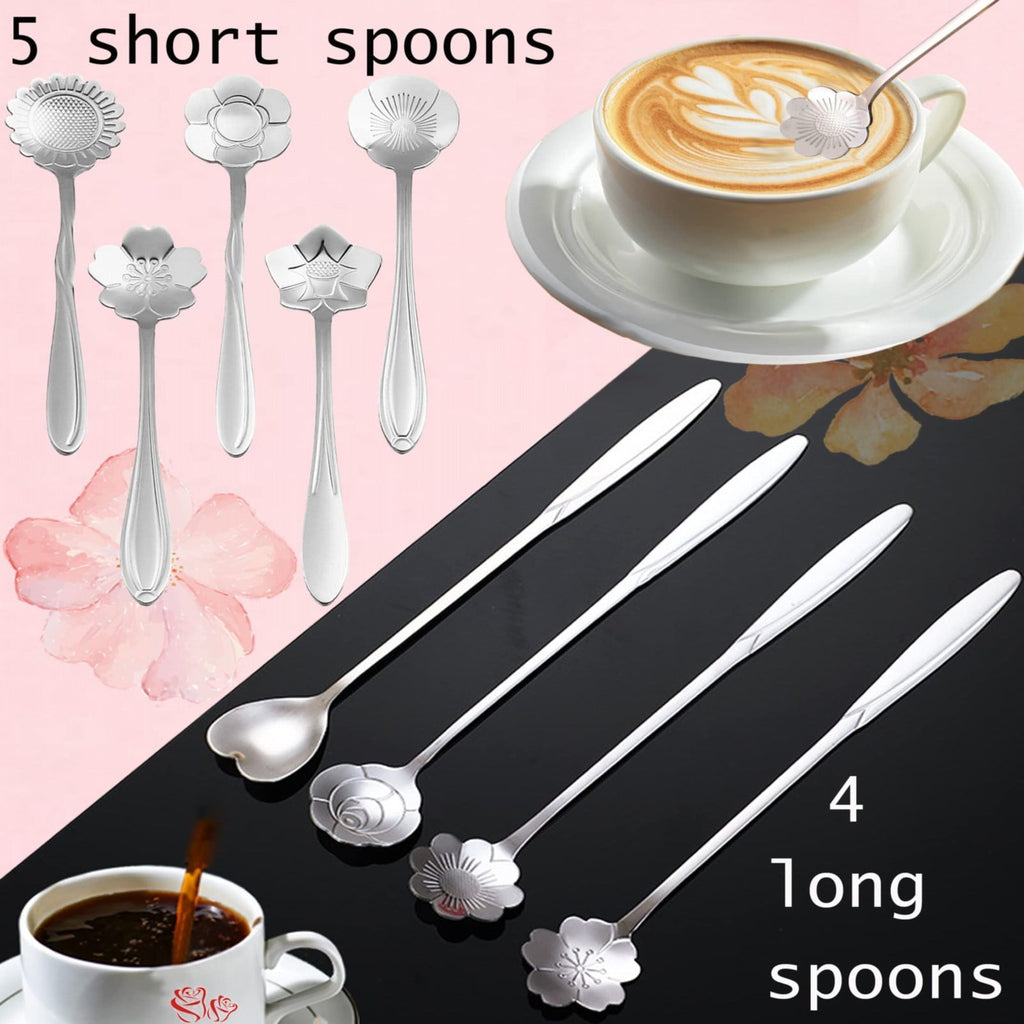 JWDX Cooking Utensils Clearance, Flower Spoon Set 8Pcs Stainless Teaspoon Rainbow Color for Coffee Tea Mixing Sugar Ice Stir Bar Spoons 8 Diffient Pattern Colorful Cutlery Set Kitchen Tool Gif As shown