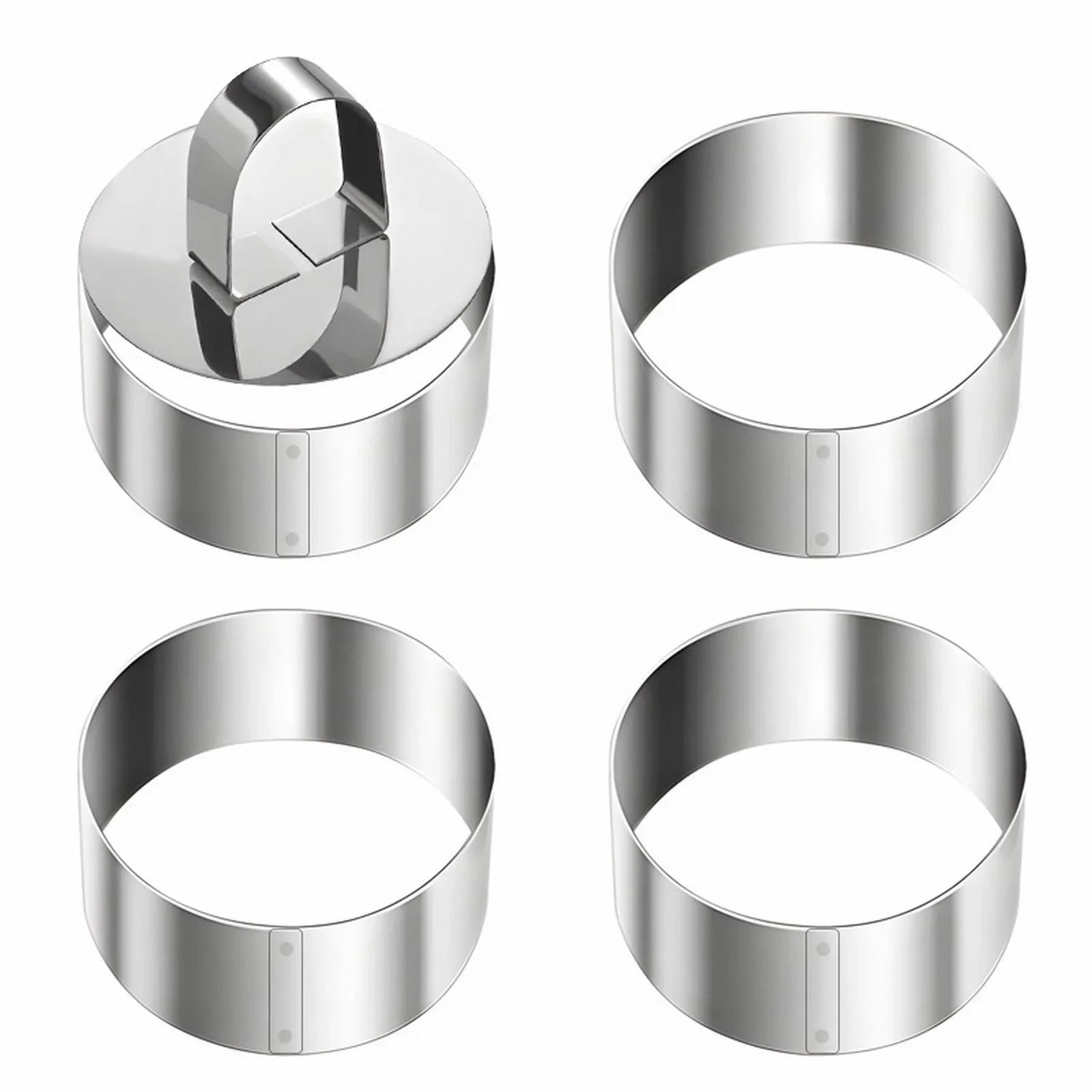 JWDX Cooking Utensils Clearance, 4 Pcs Round Ring for Cooking Stainless 3 Inch Food with 1 Pusher for Cake Dessert Tartare Dessert with Pusher and Lifter Cooking Rings Tartare As shown