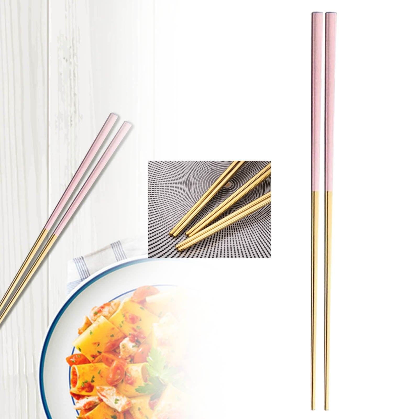 JWDX Tableware Clearance, 1 Pairs Stainless Chopsticks Reusable Dishwasher Noodles Chopsticks Eating Cooking Dinning Flatware Kitchen Utensils(Gold ) As shown