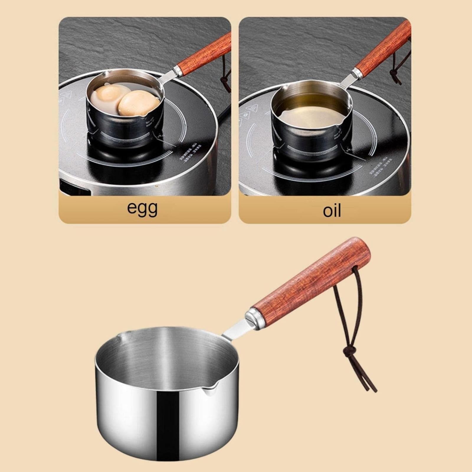 Clearance! Eguiwyn Stainless Steel Pan Mini Milk Warmer Pot Soup Pan with Wooden Handle Small Saucepan for Butter Warmer Heating Milk Cooking One Size A