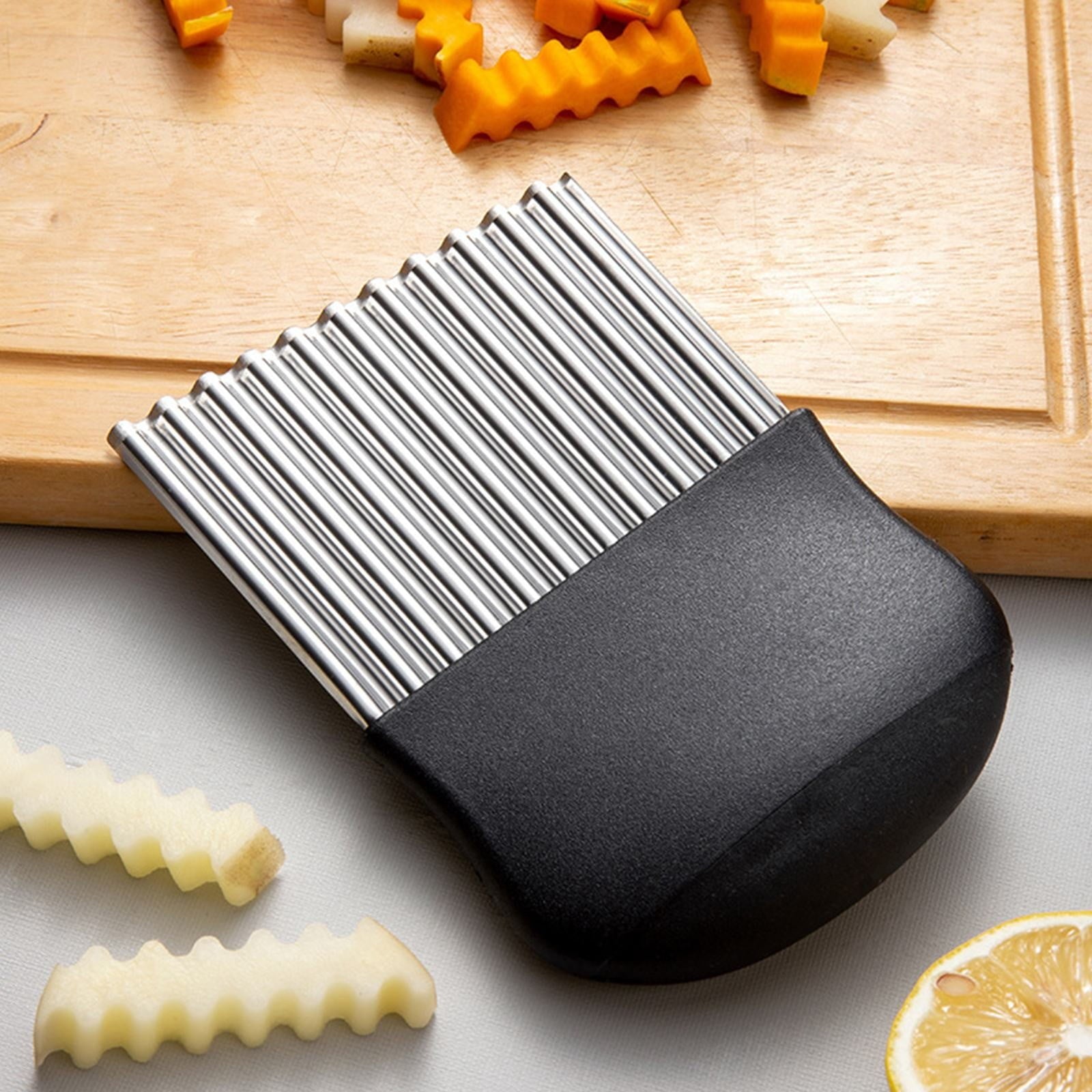 JWDX Crinkle Chopper, 2Pc Wavy Potato Soap Cutting Tool French Fry Slicer Stainless Steel Blade Wooden Handle Serrator Chopping Knife Z1-B