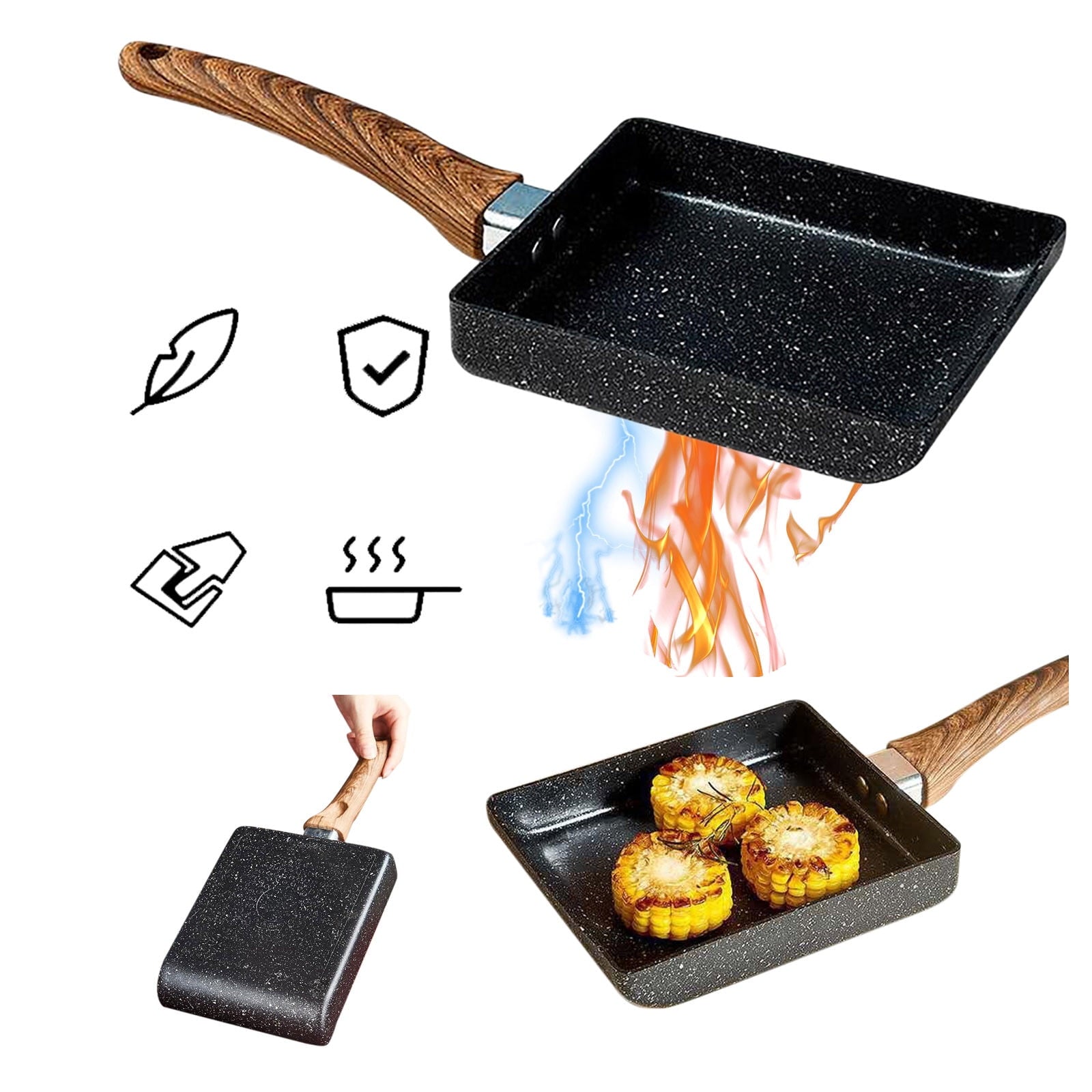 JWDX Non-Stick Pan Clearance! Aluminum Japanese Style Omelette Pan, Kitchen Non-Stick Pancake Pan, Non Stick Pan Promotion Include 1X Aluminum Japanese Omelette Pan, Kitchen Non-Stick Pancake Egg Pan Black