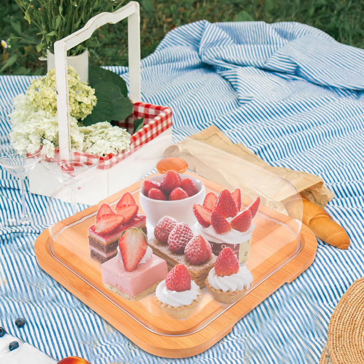 SWETRACE Bamboo Cake Serving Set Food Cover With Elegant Design For Set 10.2X10.2X5.1In - Flavour Fushion Cooking Shop