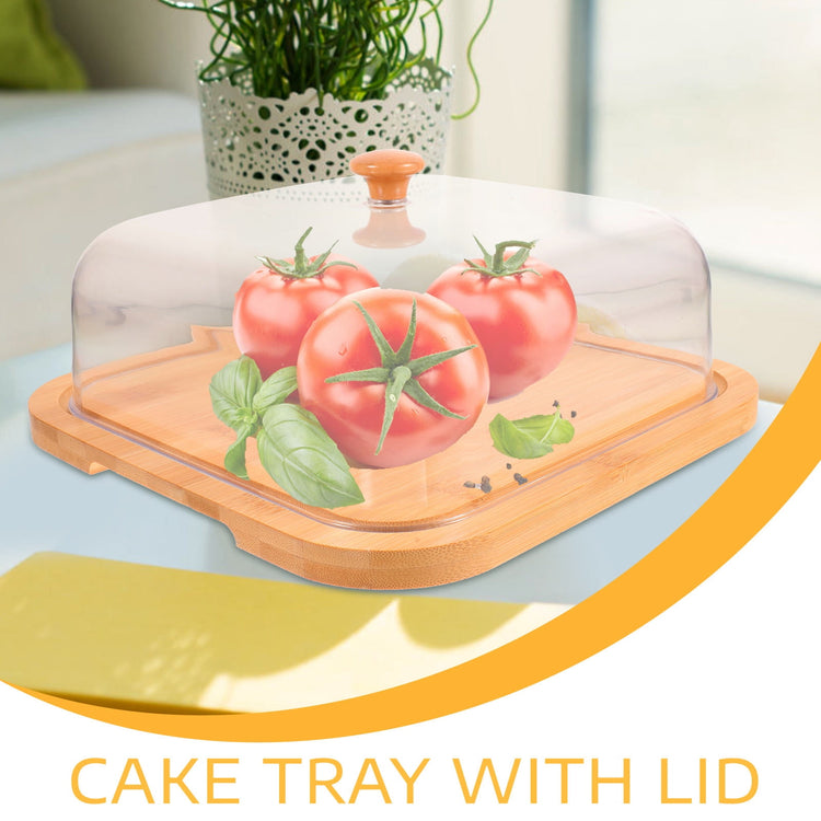 SWETRACE Bamboo Cake Serving Set Food Cover With Elegant Design For Set 10.2X10.2X5.1In - Flavour Fushion Cooking Shop