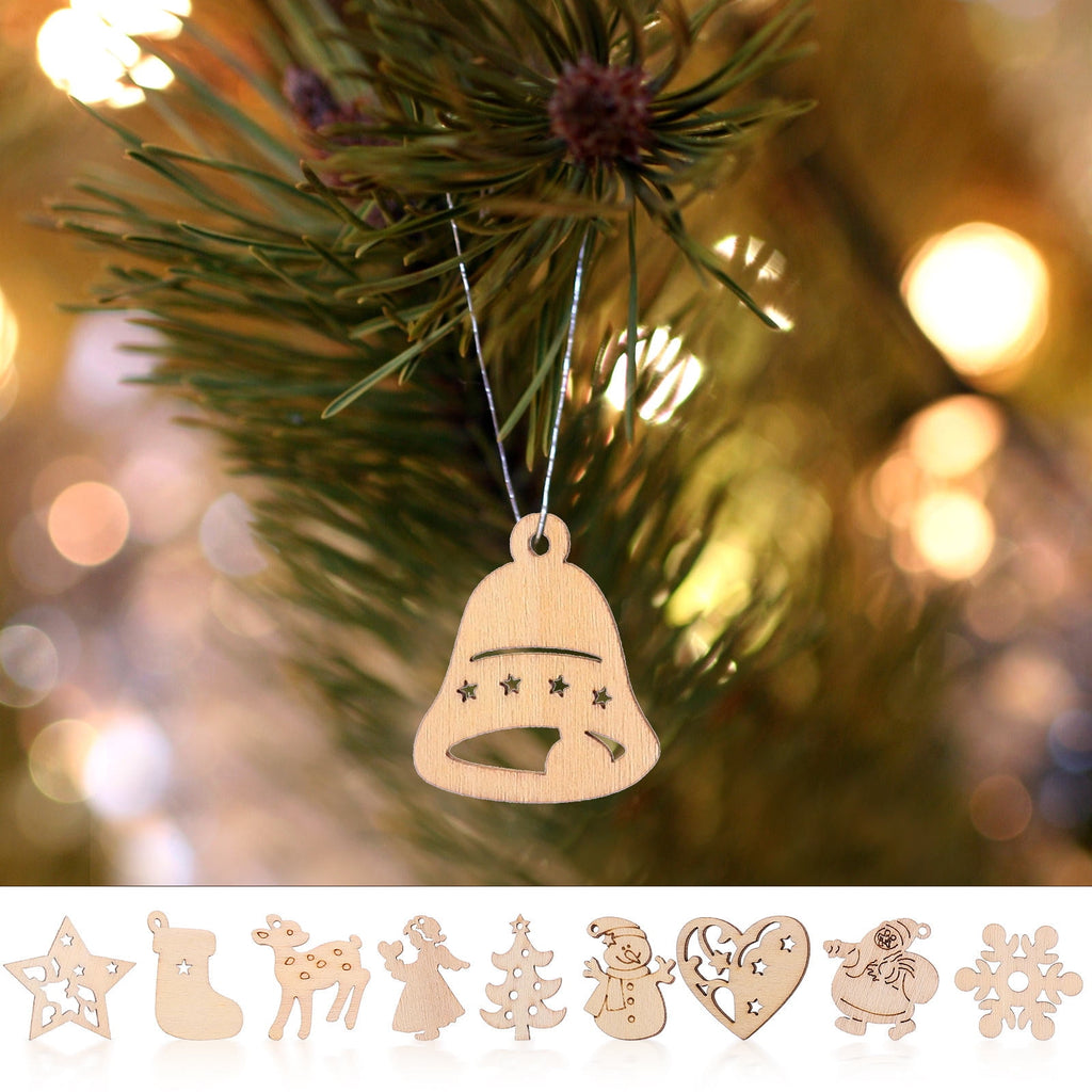 SWETRACE 100Pcs Small Wood Holiday Cutouts Unfinished Wood Slices Diy Wood Chips For Christmas Decorations