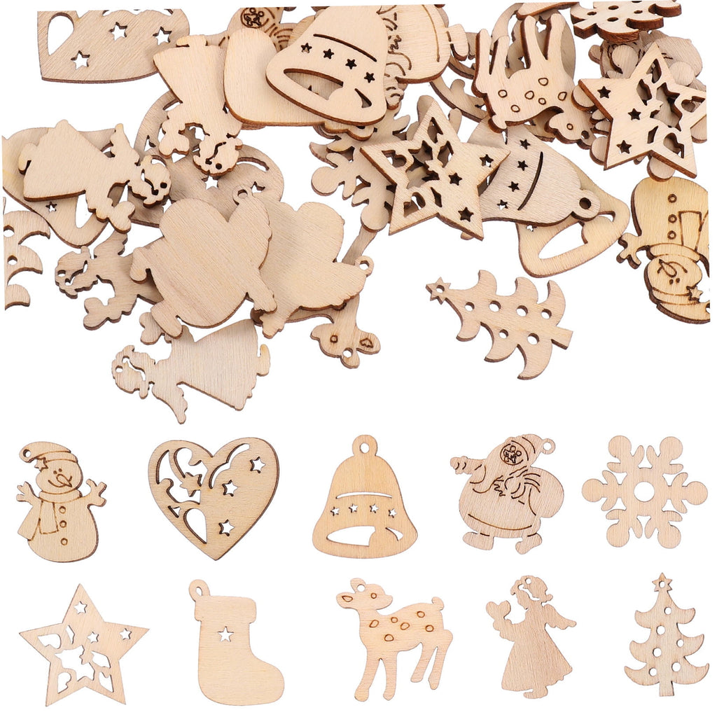 SWETRACE 100Pcs Small Wood Holiday Cutouts Unfinished Wood Slices Diy Wood Chips For Christmas Decorations