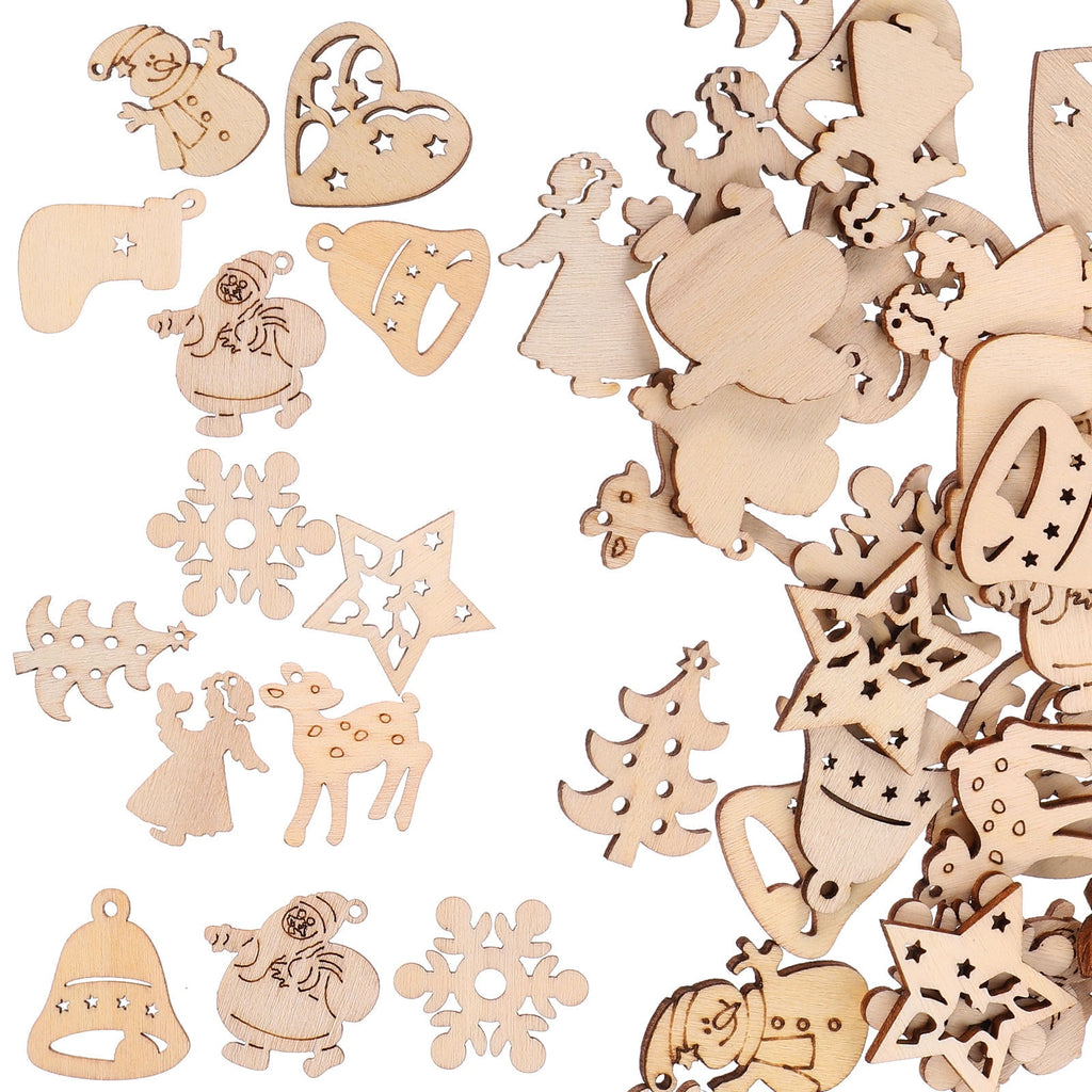 SWETRACE 100Pcs Small Wood Holiday Cutouts Unfinished Wood Slices Diy Wood Chips For Christmas Decorations