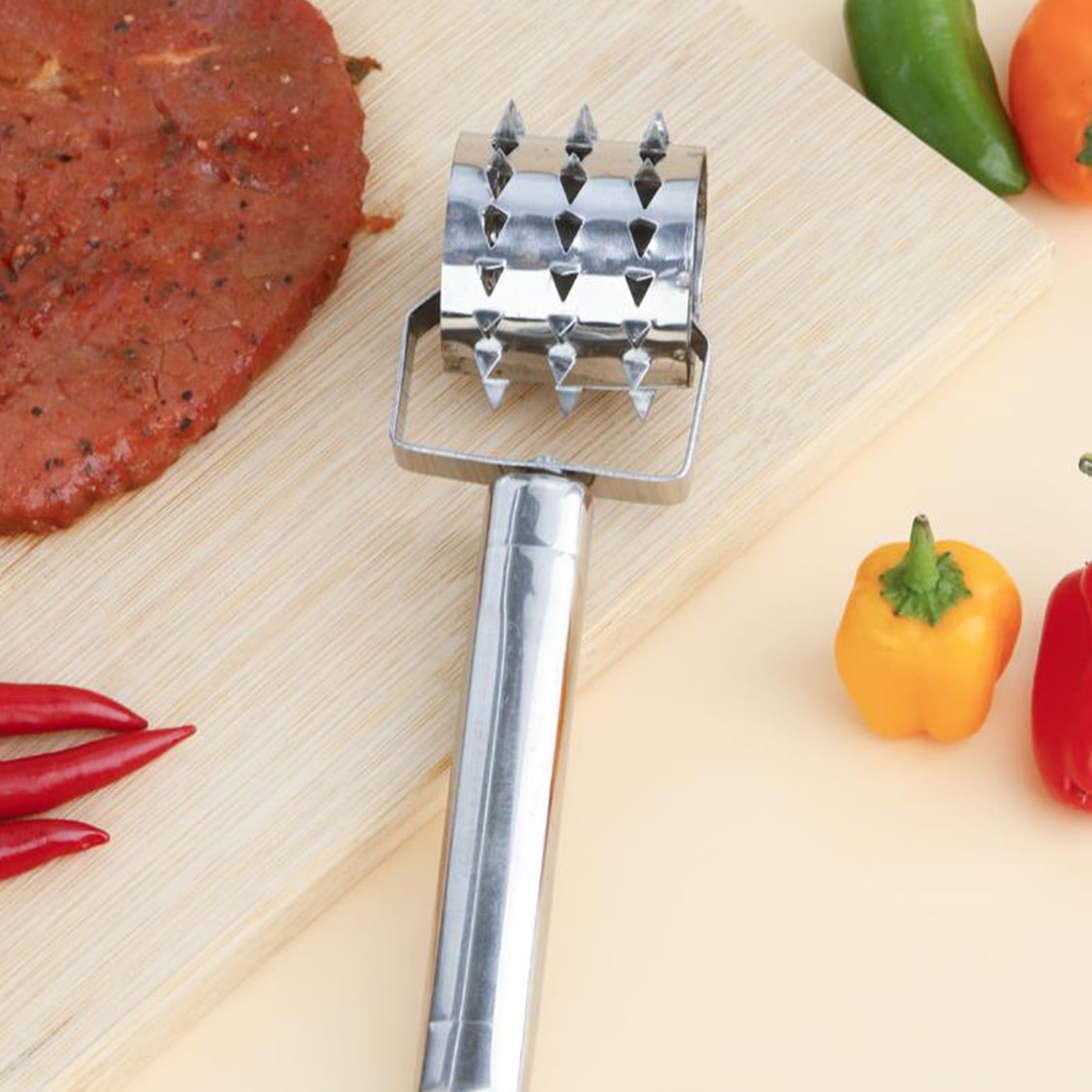Meat Tenderizer- Stainless Steel Meat Tenderizer Roller Rolling Hammer-Pizza Roll Meat Needle Pin Hole Punch for Steak Chicken Pork Beef