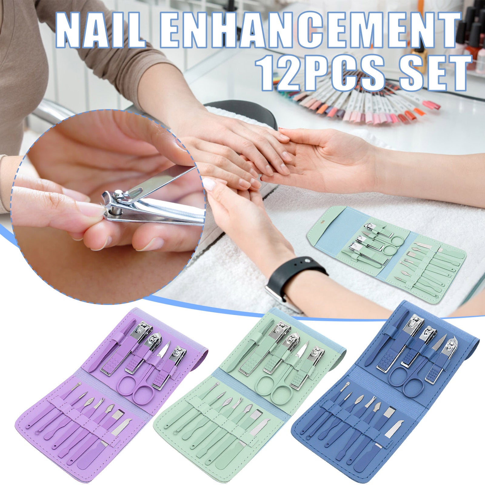 12 in 1 Piece Nail Clipper and Facial Care Tool Set - Manicure, Pedicure and Beauty Tool Set for Fingernail Toenail and Face Grooming Travel, Nail Cutters Scissors Kit for Manicure Tools Green