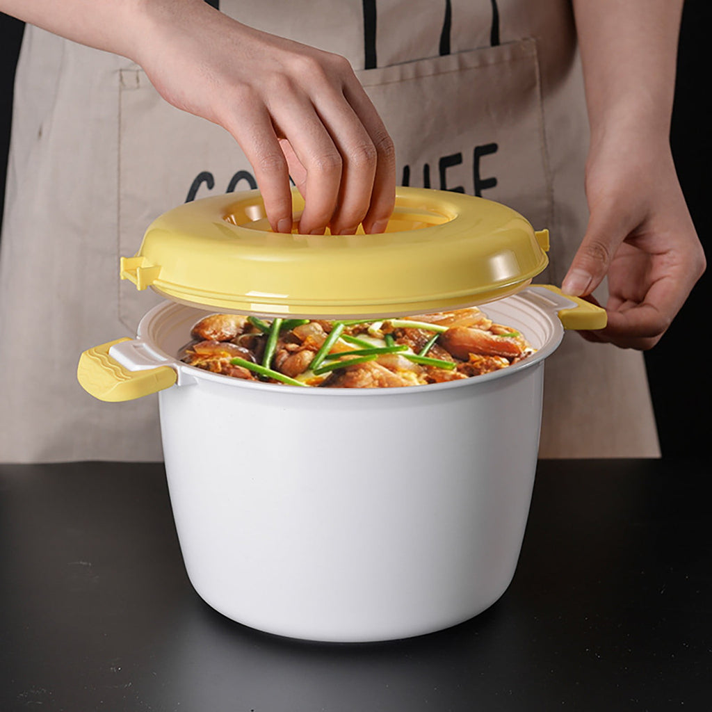 Microwave Rice Cooker, Microwavable Food Container, Convenient Cooker for Microwave, Plastic Micro Steamer Multifunctional Cookware for Rice, Pasta, Vegetables, Soups and More, 8.27x5.51 9.06" x 6.1" Yellow
