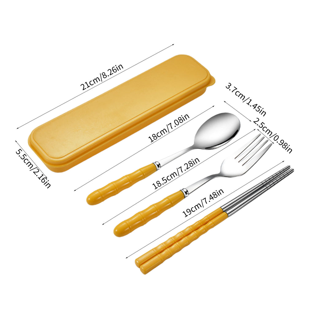 Stainless Steel Portable Cutlery Set with Case - Spoon Fork Chopsticks Utensil Kit for Office School Picnic Travel Bento Lunch, Yellow