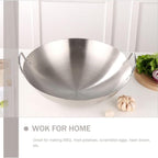 Double Handle Wok, Heavy Duty Stainless Steel Wok Fry Pan, Large Capacity