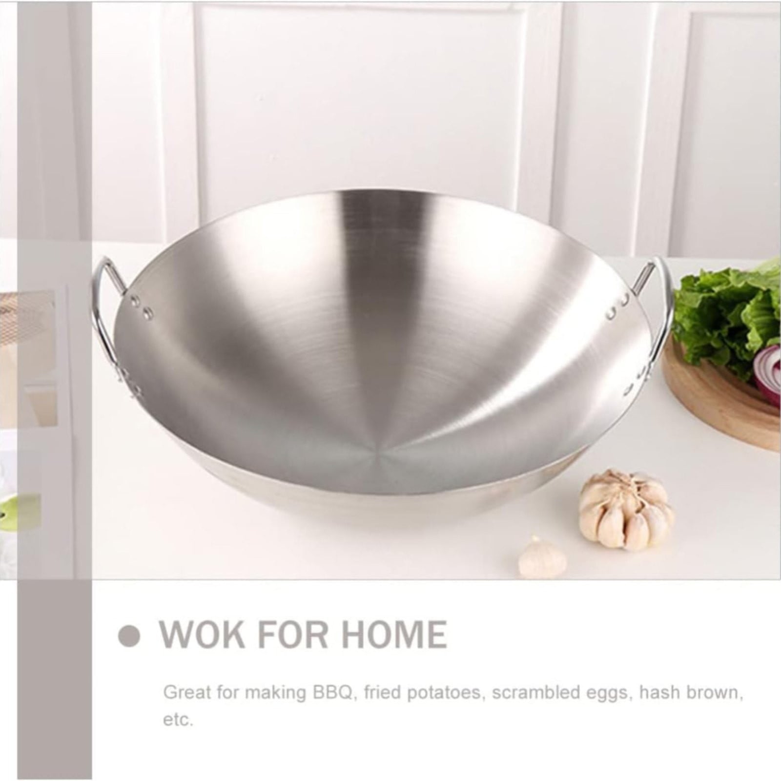 Double Handle Wok, Heavy Duty Stainless Steel Wok Fry Pan, Large Capacity Saute Pan, Multipurpose Stewpot Skillet for Gas & Electric Cooktops, 11.0 Inches 11.0" Grey