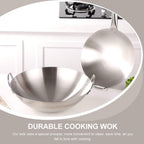 Double Handle Wok, Heavy Duty Stainless Steel Wok Fry Pan, Large Capacity