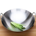 Double Handle Wok, Heavy Duty Stainless Steel Wok Fry Pan, Large Capacity