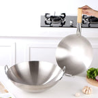 Double Handle Wok, Heavy Duty Stainless Steel Wok Fry Pan, Large Capacity