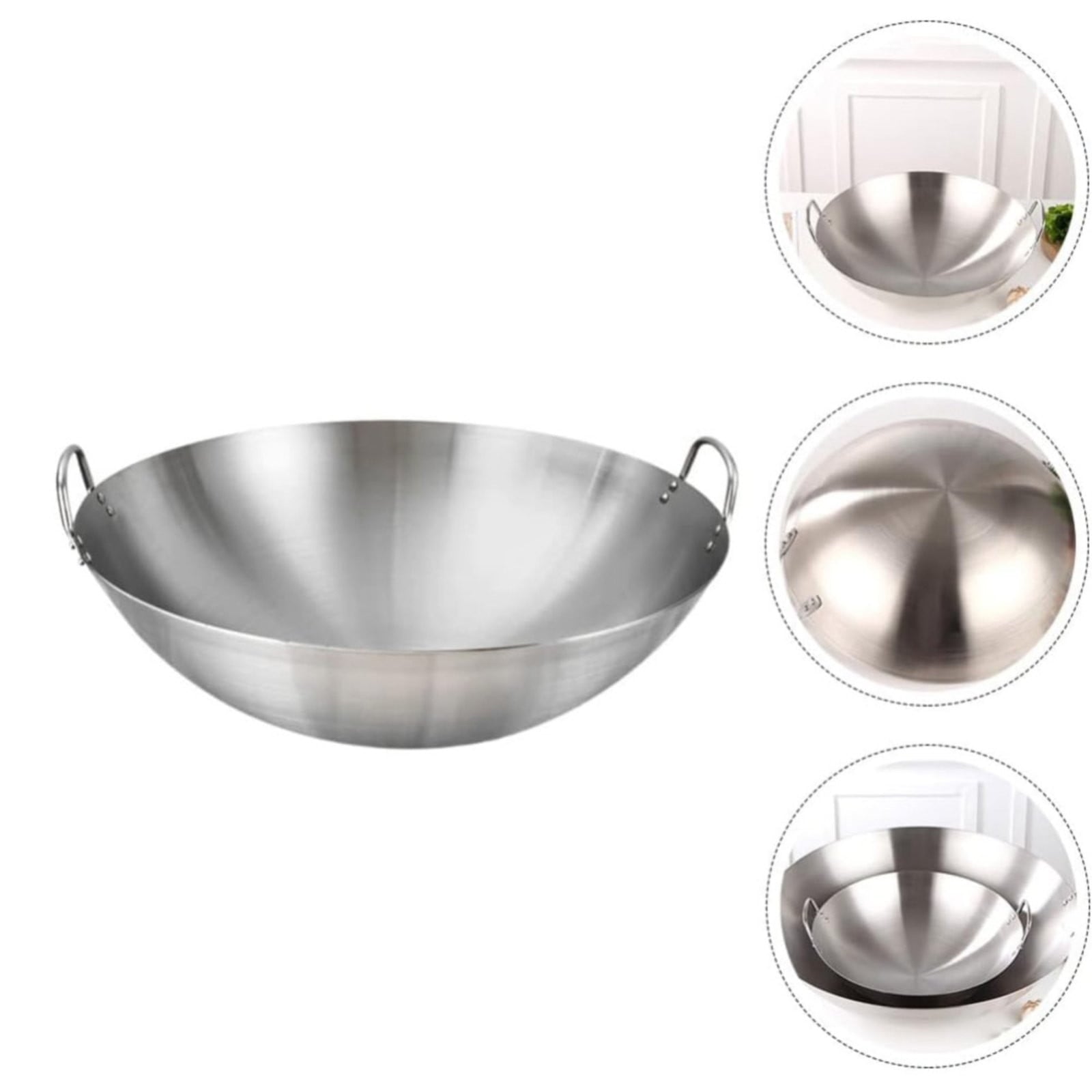 Double Handle Wok, Heavy Duty Stainless Steel Wok Fry Pan, Large Capacity Saute Pan, Multipurpose Stewpot Skillet for Gas & Electric Cooktops, 11.0 Inches 11.0" Grey