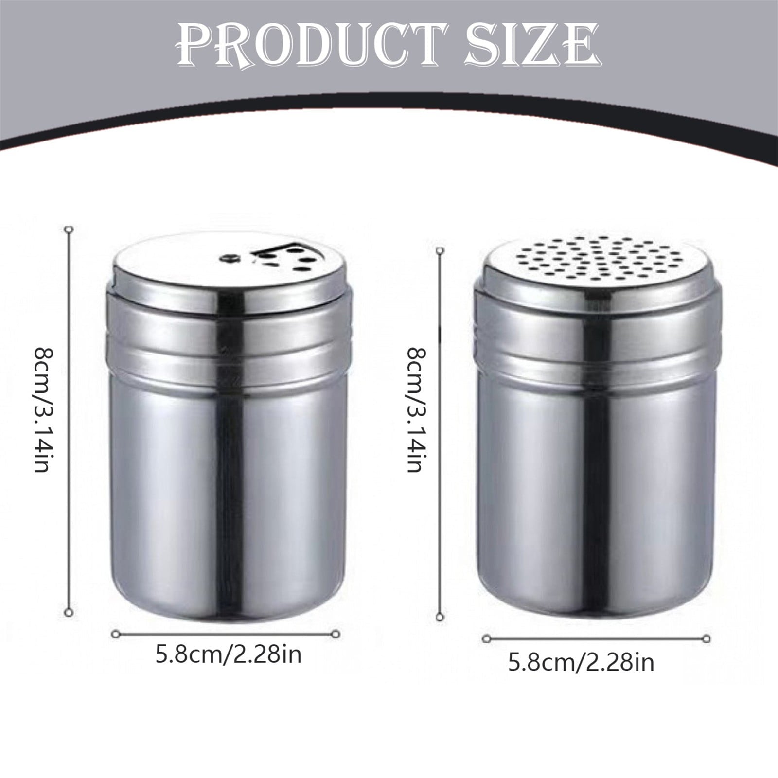 Stainless Steel Spice Shakers, Heavy Duty Salt Sugar Spice Pepper Shaker, Seasoning Cans For Kitchen Cooking and Outdoor Barbecue, 1 Pcs, 3.14x2.28 3.14" x 2.28" Silver