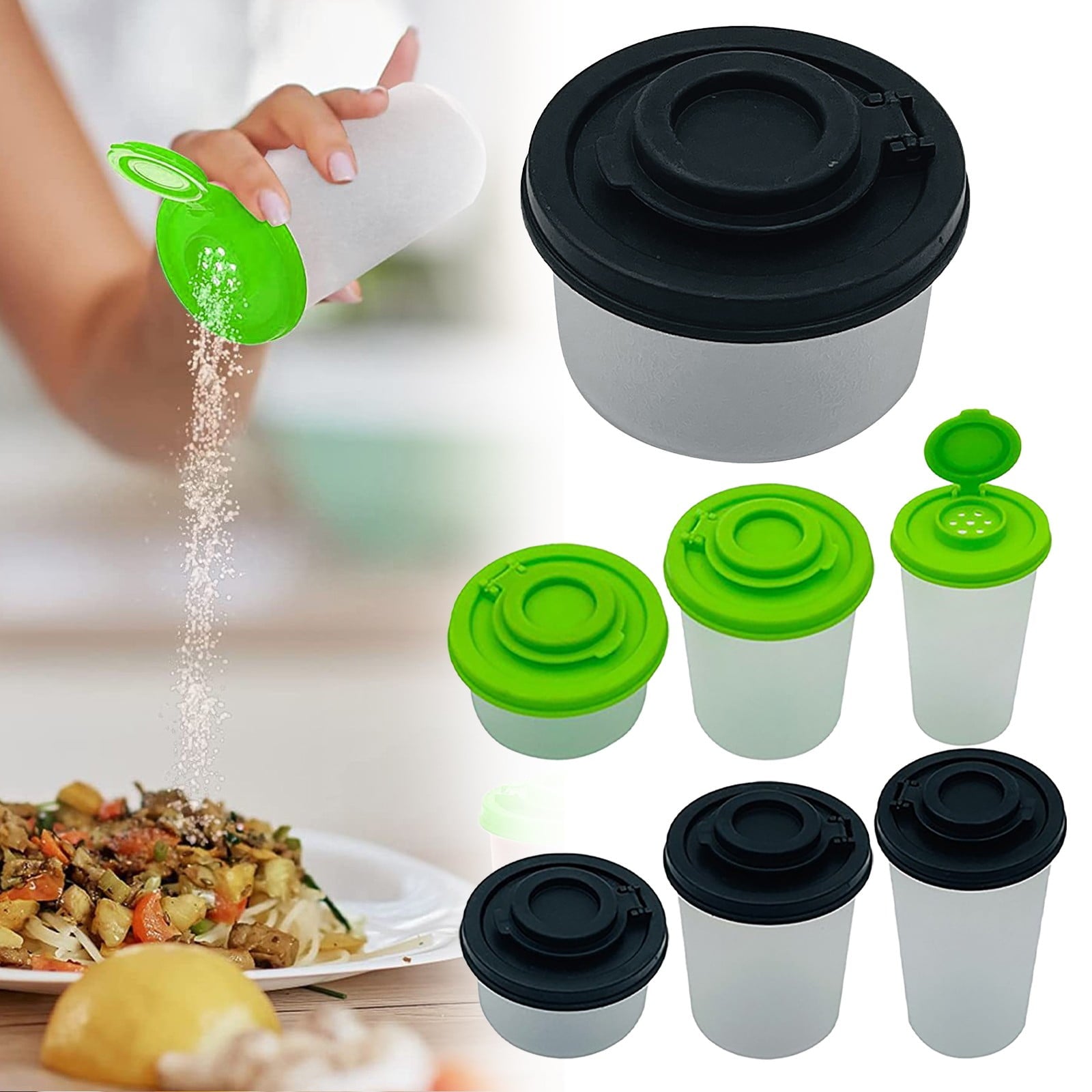 Salt And Pepper Shakers Moisture Proof ,Clear Plastic Condiment Bottles ,Salt Shaker For Camping Picnic Outdoors Kitchen Travel Spice Clear With Covers Lids Plastic Airtight Dispenser,Black 2.17" x 3.94" x 1.77" Green