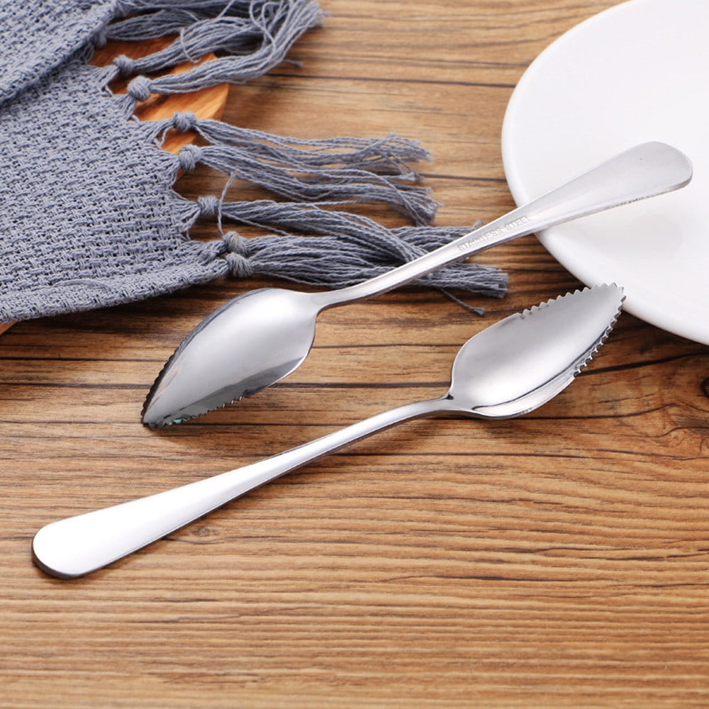 2 Pcs Grapefruit Spoons,Serrated Edge Stainless Steel Spoons,Stainless Steel Fruit Spoon,Dessert Spoons,Serrated Edge Spoons For Easily Cut Fruit,Dessert Cheese Vegetables Kitchen Tool 2 PCS