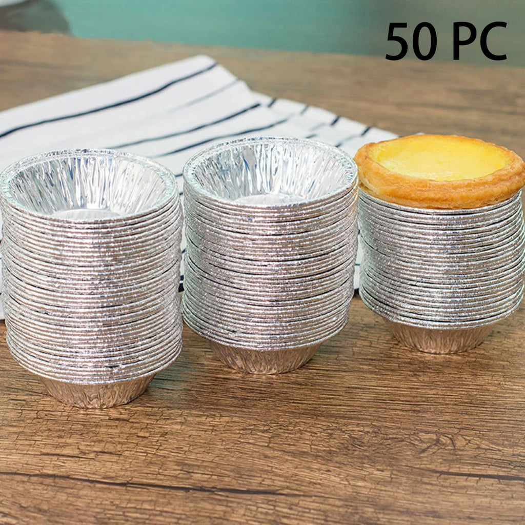 50 Pcs Mini Pie Pans,Small Pie Pans,Round Foil Pans,Disposable Foil Tart Pans,Foil Disposable Egg Tart Mould, Tart Pans For Making Cupcake, Quiche Pie, Caramel Pudding,(Silver,1.57x0.79 in) Silver