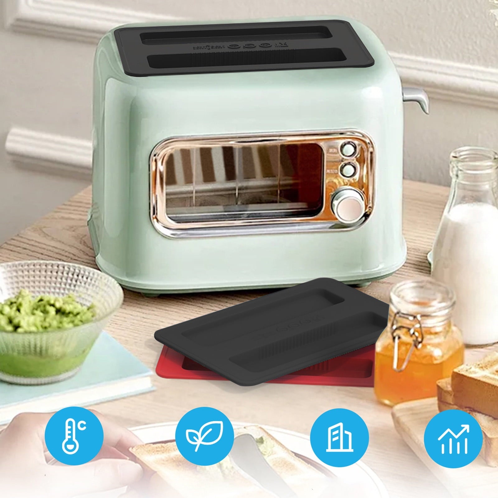 CCMAOLU Silicone Toaster Cover 2 Slice Wide Slot,Reusable Heat Resistance Bread Machine Topper Cover,Dirt Proof Sandwich Accessories That Fit Most Toasters,Simple Design Easy to Clean & Wipe Black