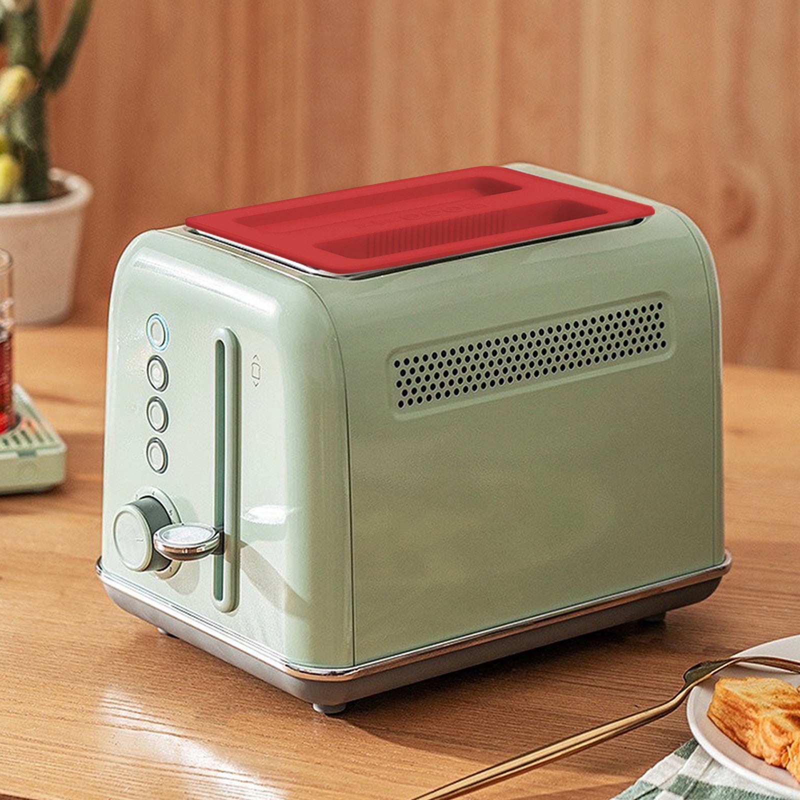 CCMAOLU Silicone Toaster Cover 2 Slice Wide Slot,Reusable Heat Resistance Bread Machine Topper Cover,Dirt Proof Sandwich Accessories That Fit Most Toasters,Simple Design Easy to Clean & Wipe Red
