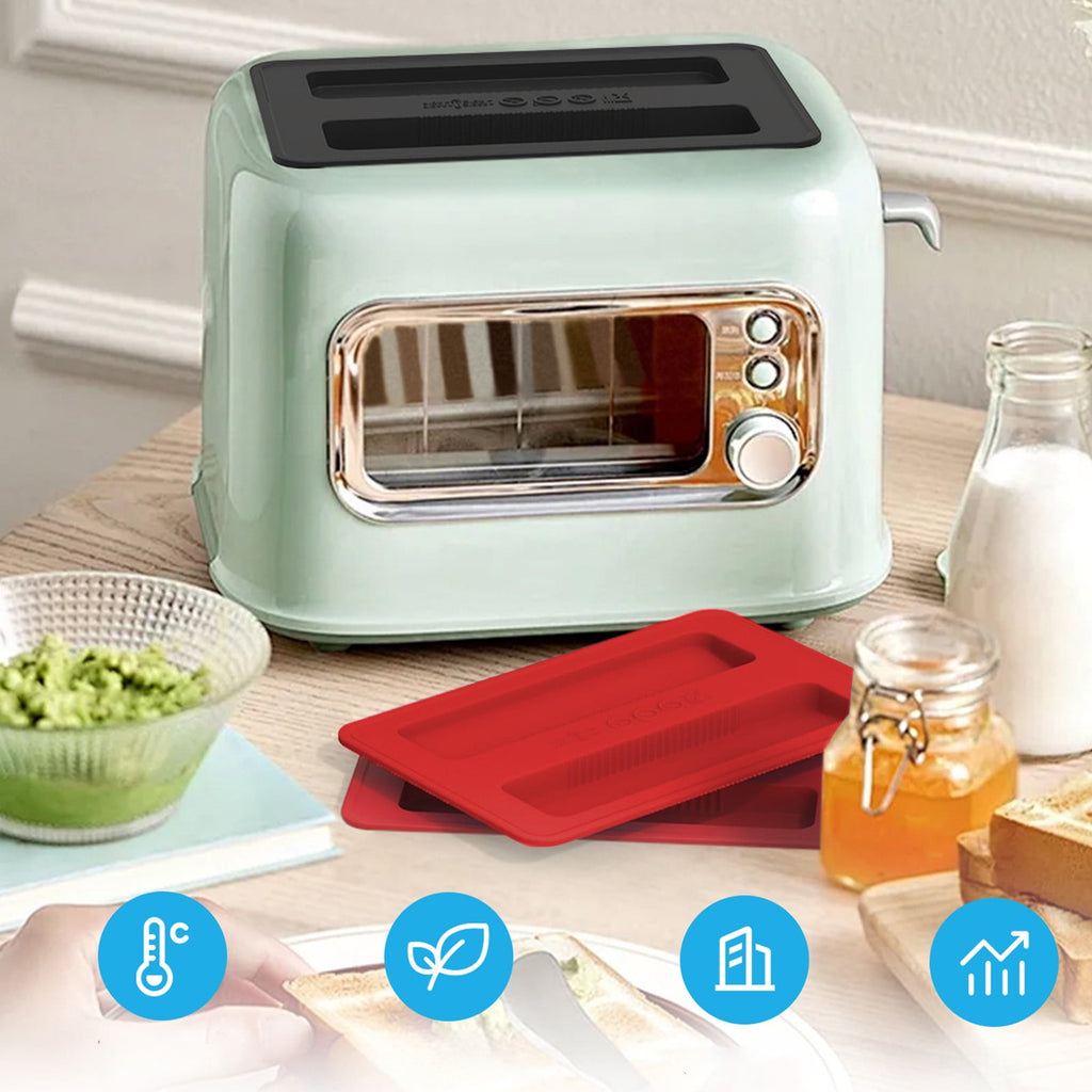 CCMAOLU Silicone Toaster Cover 2 Slice Wide Slot,Reusable Heat Resistance Bread Machine Topper Cover,Dirt Proof Sandwich Accessories That Fit Most Toasters,Simple Design Easy to Clean & Wipe Red