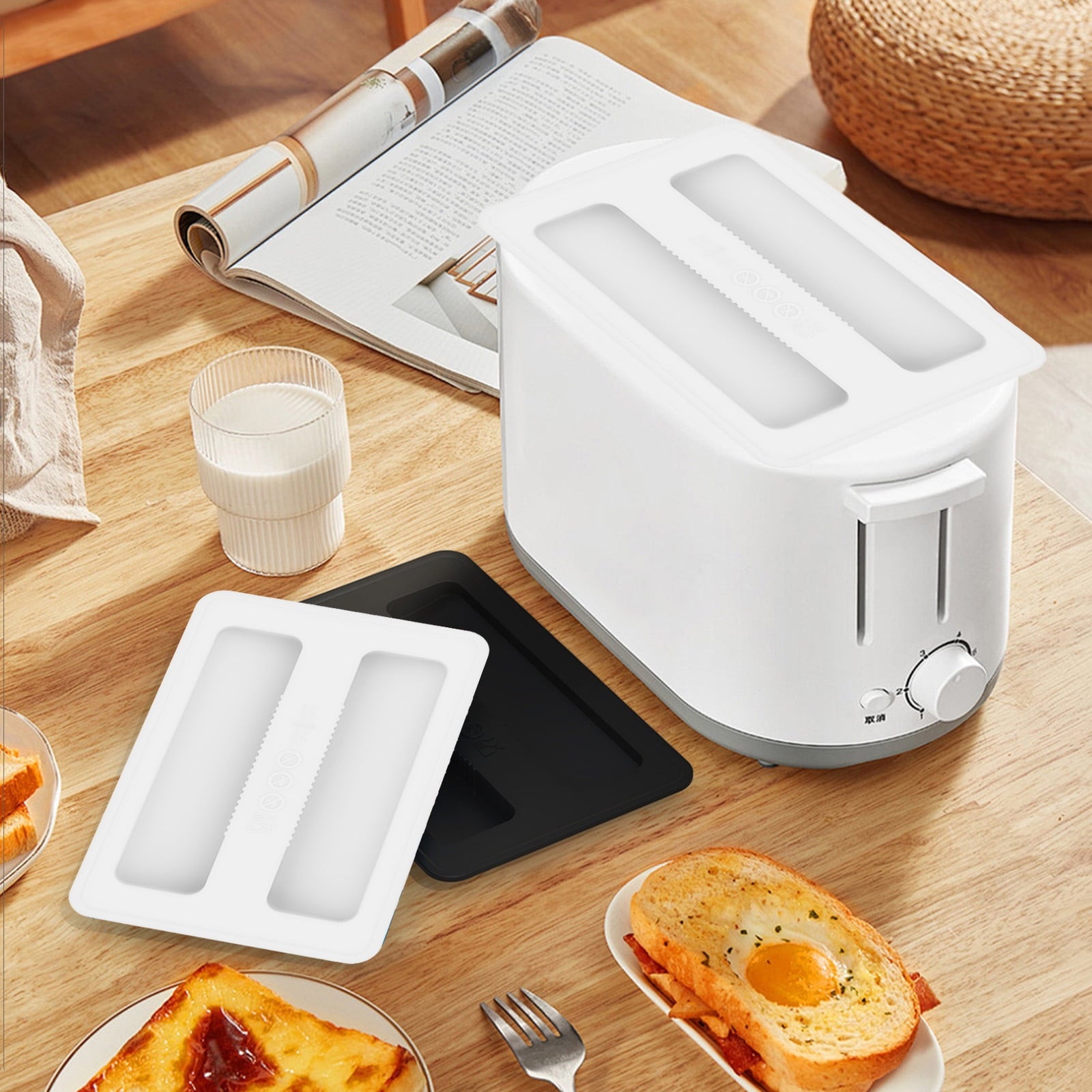 CCMAOLU Silicone Toaster Cover 2 Slice Wide Slot,Reusable Heat Resistance Bread Machine Topper Cover,Dirt Proof Sandwich Accessories That Fit Most Toasters,Simple Design Easy to Clean & Wipe White