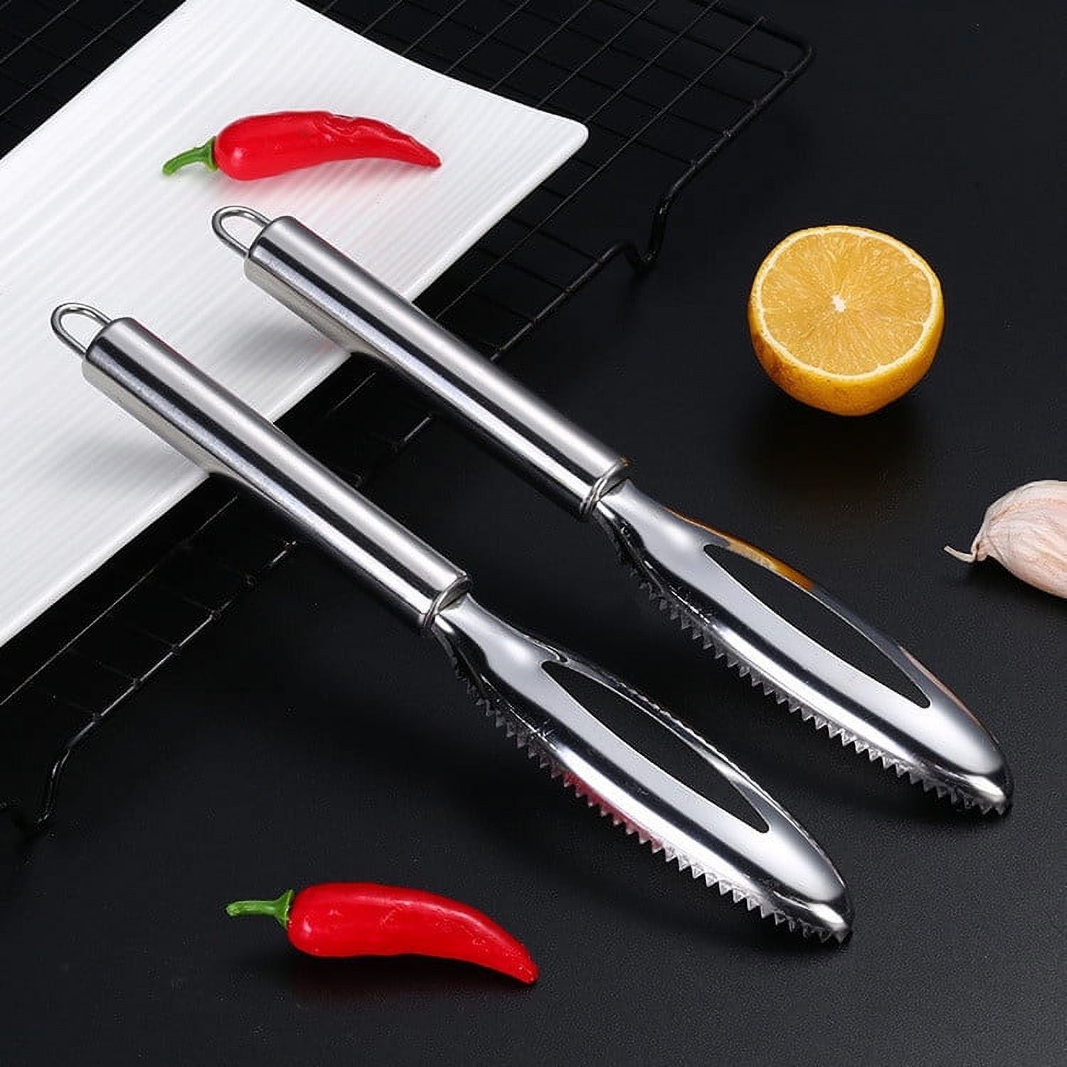 Fish Scales Scraping Tool, 2024 New Multifunction Stainless Steel Fish Scale Remover Fish Cleaning Kit, Premium Fish Descaler Sawtooth Fish Scaler Remover Kitchen Tool for Home 2PC