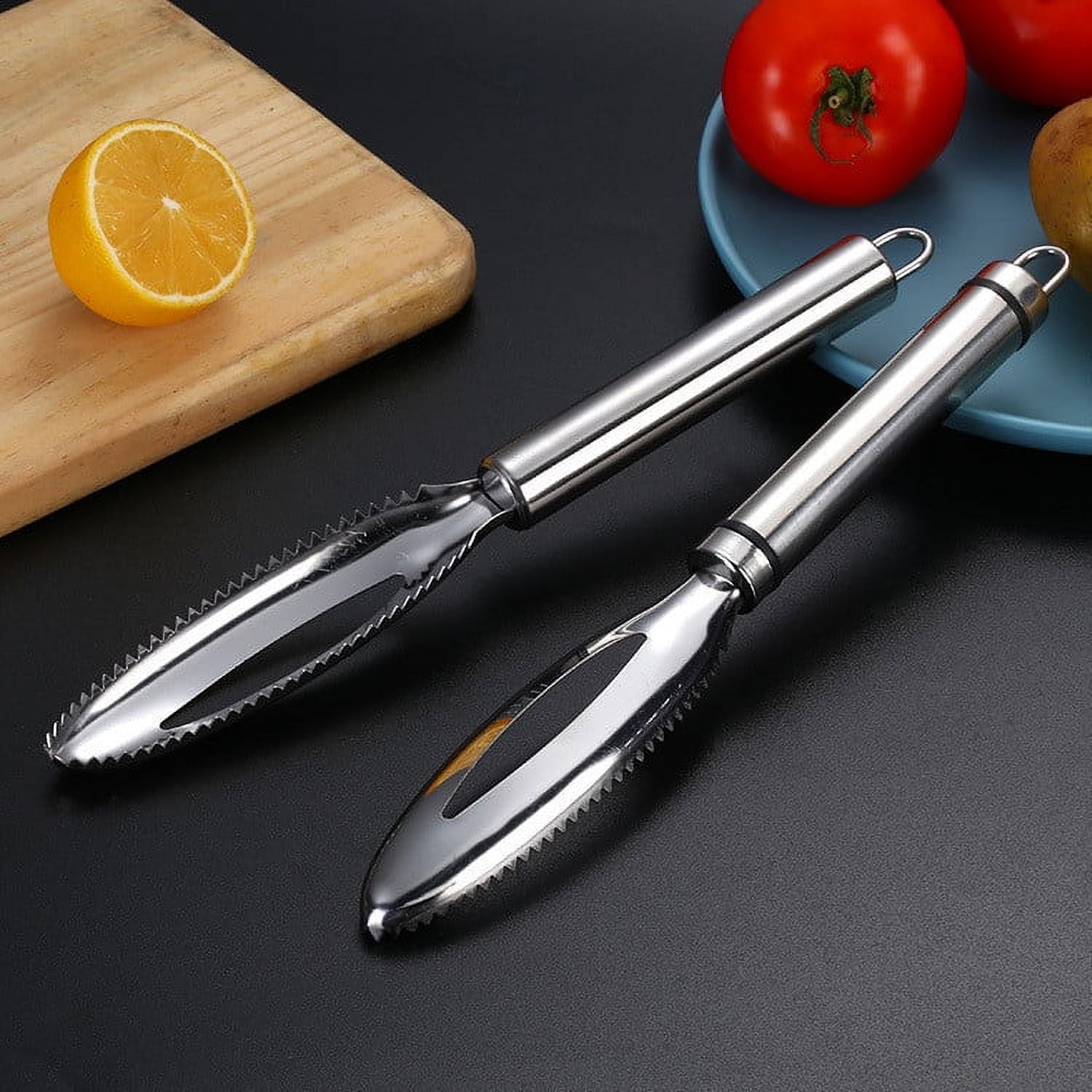 Fish Scales Scraping Tool, 2024 New Multifunction Stainless Steel Fish Scale Remover Fish Cleaning Kit, Premium Fish Descaler Sawtooth Fish Scaler Remover Kitchen Tool for Home 2PC