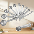 Stainless Steel Measuring Spoons - Measuring Scoop Set - Baking Tools - Kitchen Accessories - Tablespoon and Teaspoon Measure - Coffee Scoop - Stainless Steel - Cookware - Baking Supplies - Dishwasher Safe - Spice Scoops - Silver - 10 Pieces