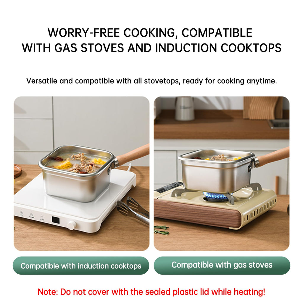 Induction Saucepan - Mini Deep Fryer - Milk Pan - Square Cooking Pot - Stainless Steel