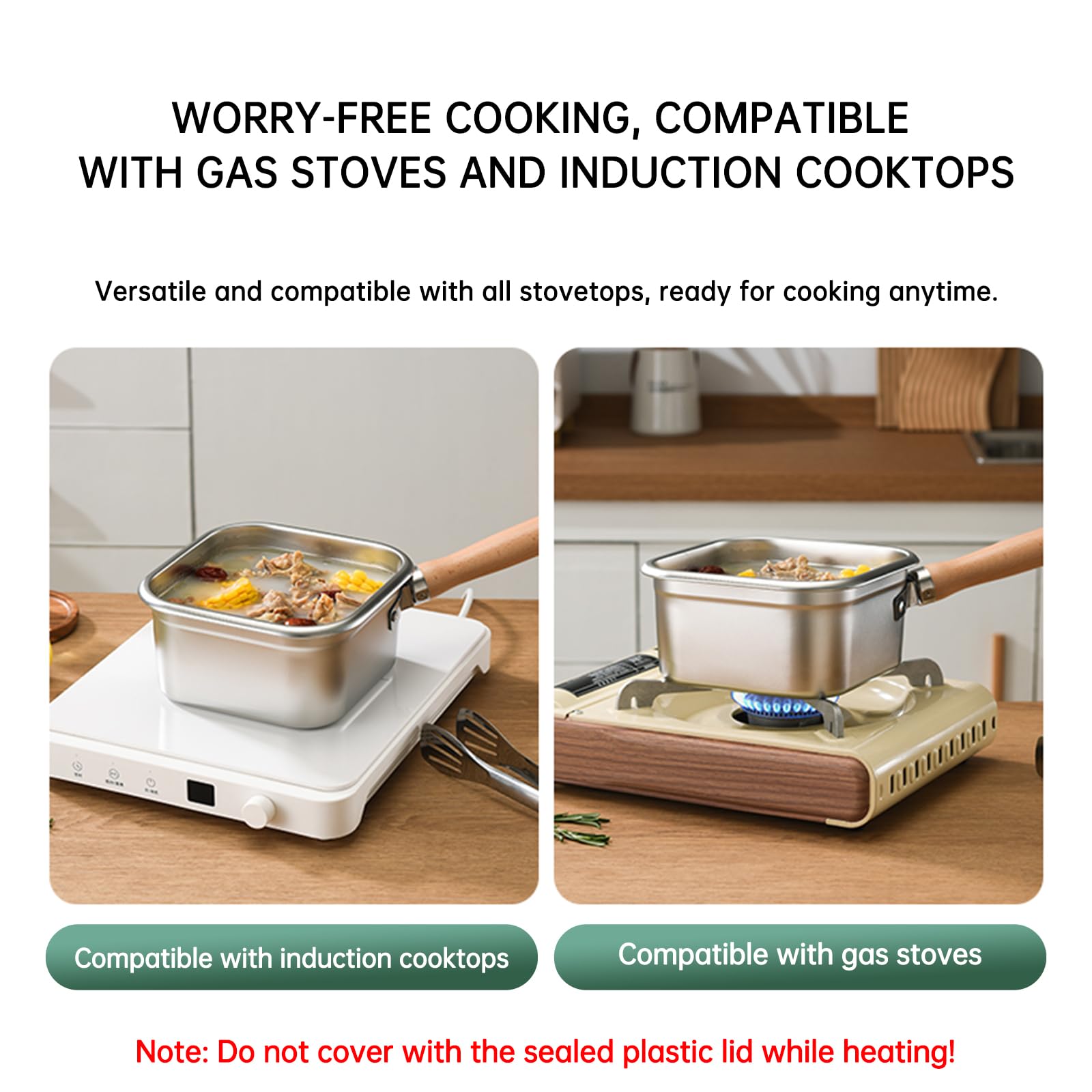 Induction Saucepan - Mini Deep Fryer - Milk Pan - Square Cooking Pot - Stainless Steel