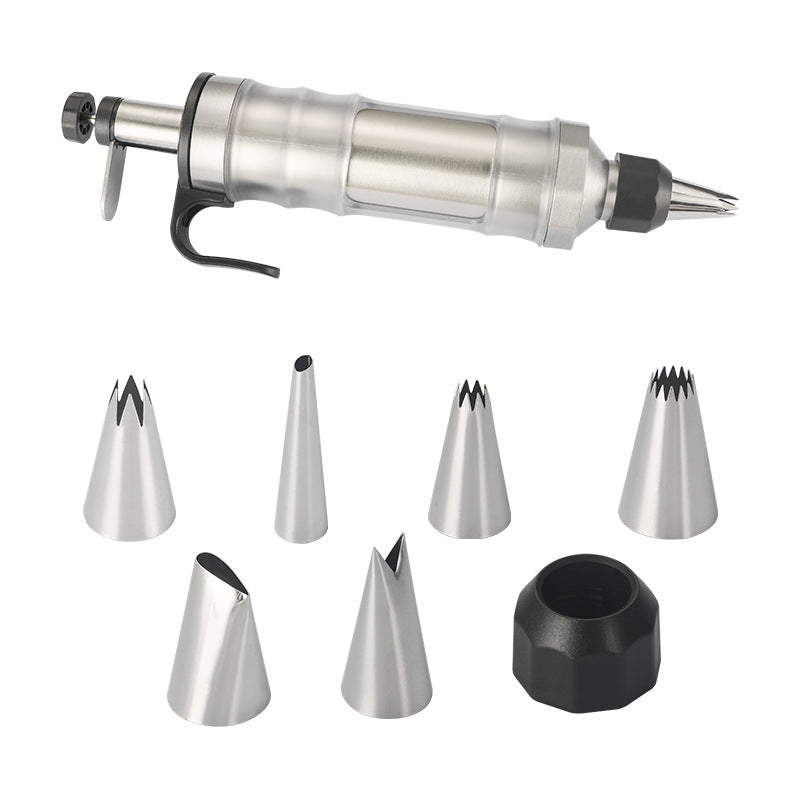 Stainless Steel Piping Tip Set including whipping syringe and various nozzles for cake decorating.