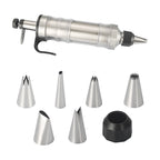 Stainless Steel Piping Tip Set including whipping syringe and various nozzles for cake decorating.