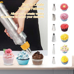 Stainless Steel Piping Tip Set including whipping syringe and various nozzles for cake decorating.