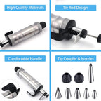 Stainless Steel Piping Tip Set including whipping syringe and various nozzles for cake decorating.