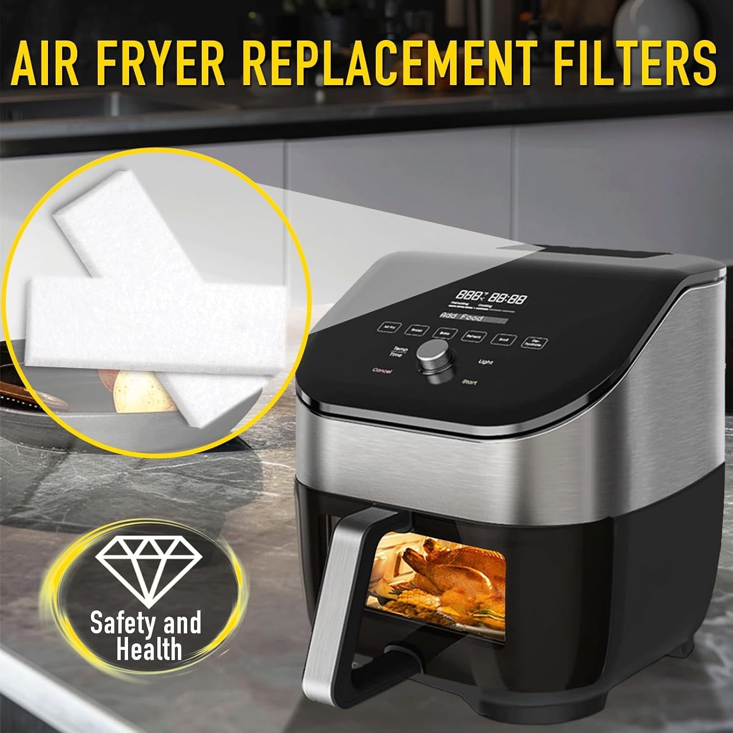 12 Pcs Replacement Odor Erase Air Filters,White Replacement Filters for 6QT Instant Vortex Plus Air Fryer with ClearCook