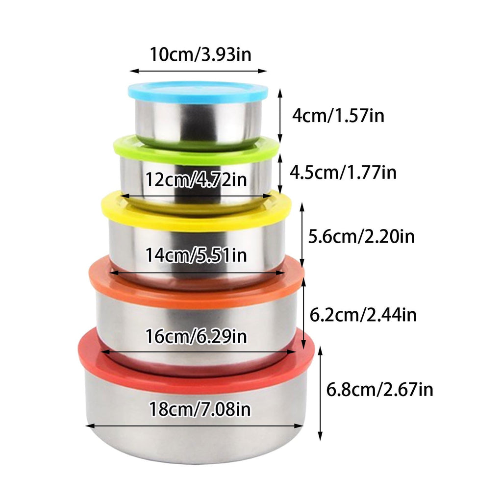 5PC Stainless Steel Food Containers with Silicone Lids,Kitchen Food Storage Containers,Nesting Lunch Box Set,for Meal Prep,Office,Travel,Microwave Safe,Rustproof Multicolor